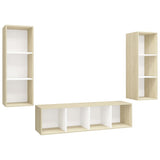 3 Piece TV Cabinet Set White and Sonoma Oak Engineered Wood - Front View