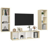 3 Piece TV Cabinet Set White and Sonoma Oak Engineered Wood - Side View