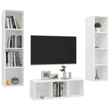 3 Piece TV Cabinet Set White Engineered Wood - Side View