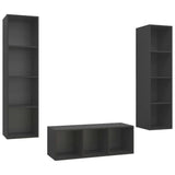 3 Piece TV Cabinet Set Grey Engineered Wood - Front View