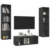3 Piece TV Cabinet Set Grey Engineered Wood - Side View