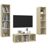3 Piece TV Cabinet Set Sonoma Oak Engineered Wood - Side View