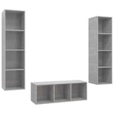 3 Piece TV Cabinet Set Concrete Grey Engineered Wood - Front View