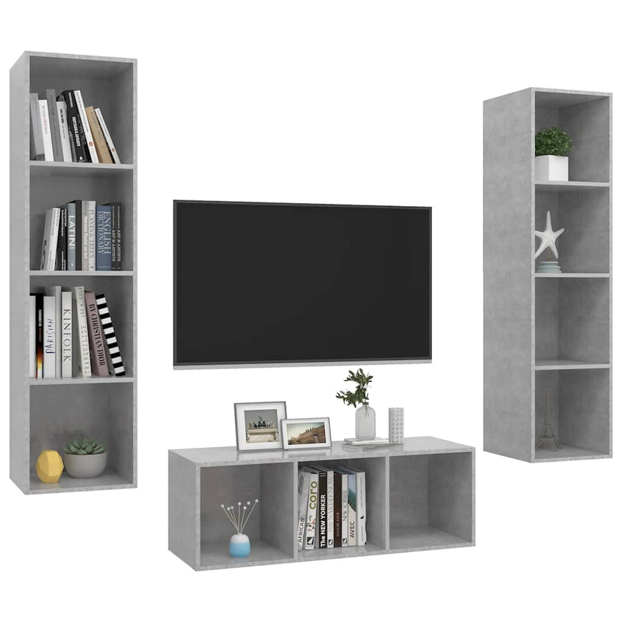 3 Piece TV Cabinet Set Concrete Grey Engineered Wood
