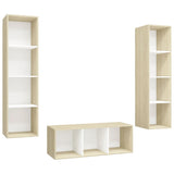 3 Piece TV Cabinet Set White and Sonoma Oak Engineered Wood - Front View