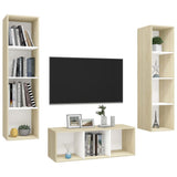 3 Piece TV Cabinet Set White and Sonoma Oak Engineered Wood - Side View