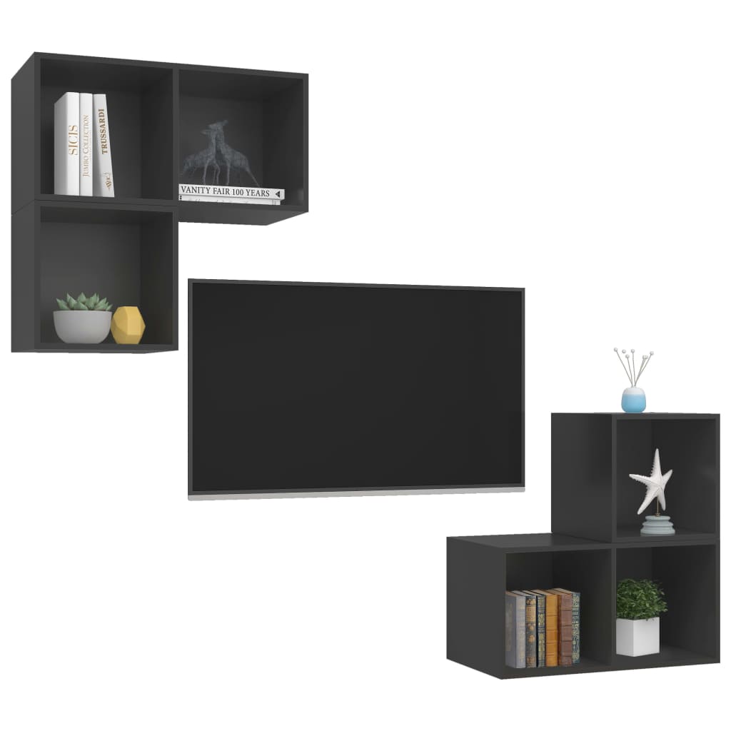 4 Piece TV Cabinet Set Grey Engineered Wood