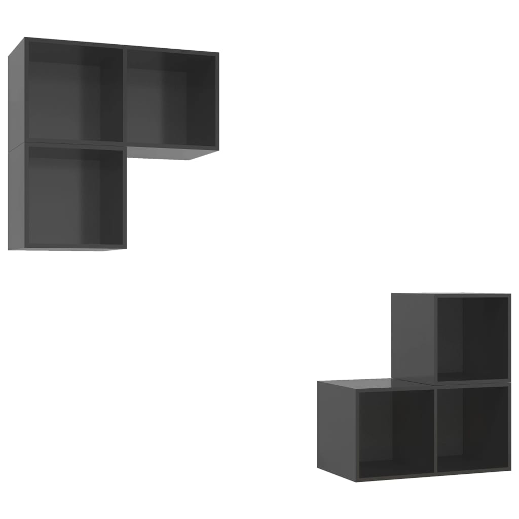 4 Piece TV Cabinet Set High Gloss Grey Engineered Wood
