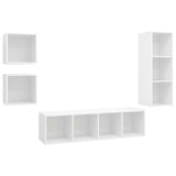 4 Piece TV Cabinet Set White Engineered Wood - Front View