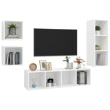 4 Piece TV Cabinet Set White Engineered Wood - Side View