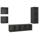 4 Piece TV Cabinet Set Grey Engineered Wood - Front View