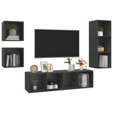 4 Piece TV Cabinet Set Grey Engineered Wood - Side View