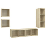 4 Piece TV Cabinet Set Sonoma Oak Engineered Wood - Front View