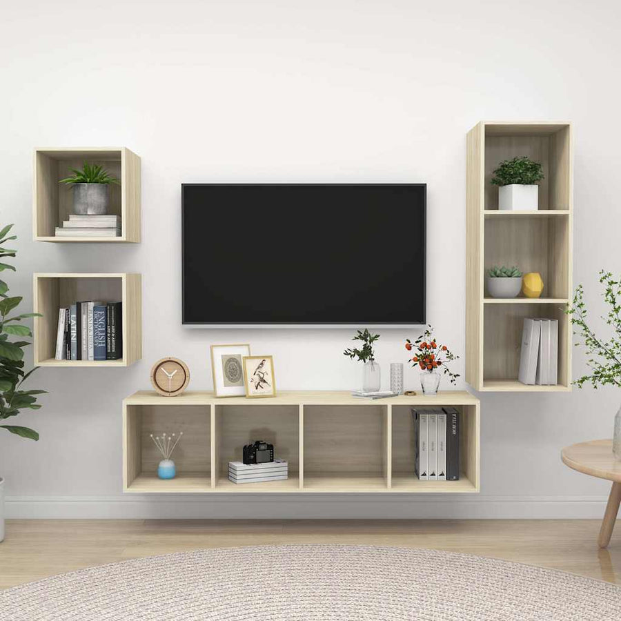 4 Piece TV Cabinet Set Sonoma Oak Engineered Wood