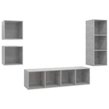 4 Piece TV Cabinet Set Concrete Grey Engineered Wood - Front View