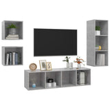 4 Piece TV Cabinet Set Concrete Grey Engineered Wood - Side View