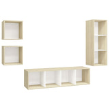 4 Piece TV Cabinet Set White and Sonoma Oak Engineered Wood - Front View