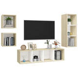 4 Piece TV Cabinet Set White and Sonoma Oak Engineered Wood - Side View