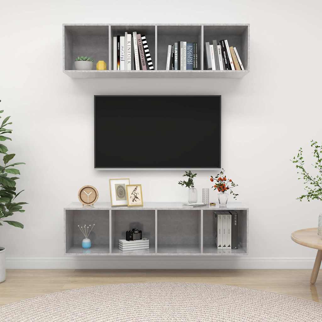 2 Piece Wall-mounted TV Cabinet Set Concrete Grey Engineered Wood