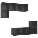 4 Piece TV Cabinet Set Grey Engineered Wood - Front View