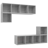 4 Piece TV Cabinet Set Concrete Grey Engineered Wood - Front View