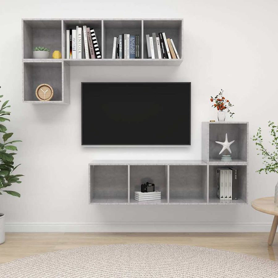 4 Piece TV Cabinet Set Concrete Grey Engineered Wood