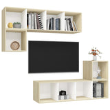 4 Piece TV Cabinet Set White and Sonoma Oak Engineered Wood - Side View