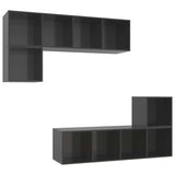 4 Piece TV Cabinet Set High Gloss Grey Engineered Wood - Front View