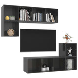 4 Piece TV Cabinet Set High Gloss Grey Engineered Wood - Side View