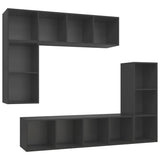 4 Piece TV Cabinet Set Grey Engineered Wood - Front View