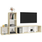 3 Piece TV Cabinet Set White and Sonoma Oak Engineered Wood - Side View