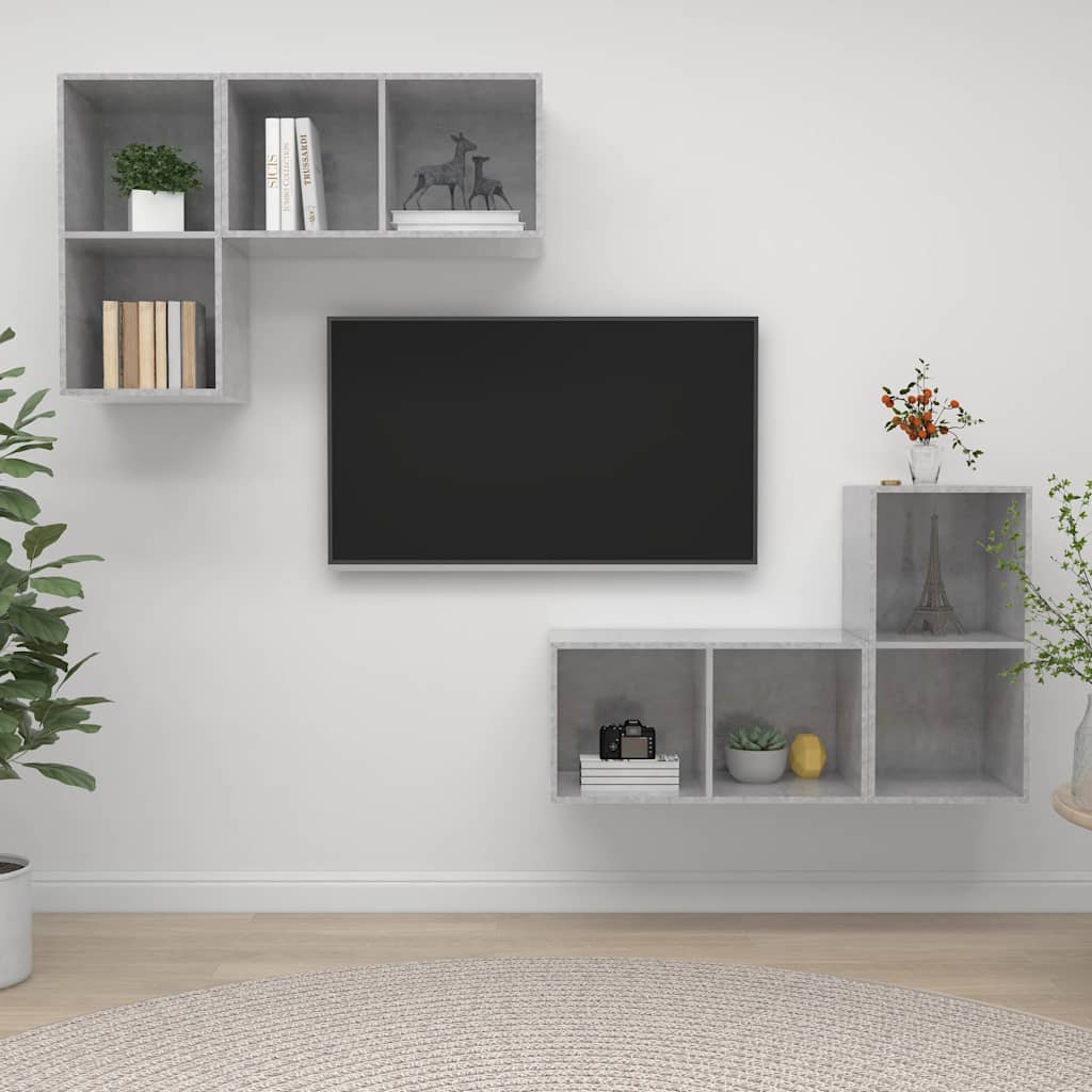 4 Piece Wall-mounted TV Cabinet Set Concrete Grey Engineered Wood