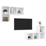 Wall-mounted TV Cabinets 4 pcs High Gloss White Engineered Wood - Side View