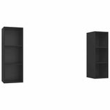 2 Piece Wall-mounted TV Cabinet Set Black Engineered Wood - Front View