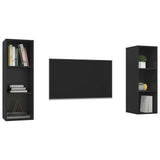 2 Piece Wall-mounted TV Cabinet Set Black Engineered Wood