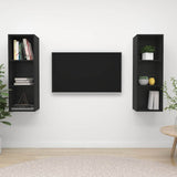 2 Piece Wall-mounted TV Cabinet Set Black Engineered Wood