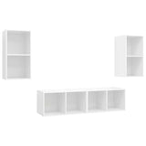 4 Piece Wall-mounted TV Cabinet Set White Engineered Wood - Front View