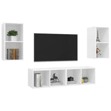 4 Piece Wall-mounted TV Cabinet Set White Engineered Wood - Side View