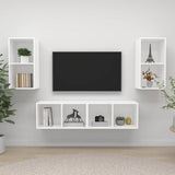 4 Piece Wall-mounted TV Cabinet Set White Engineered Wood