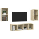 4 Piece Wall-mounted TV Cabinet Set Sonoma Oak Engineered Wood - Side View