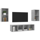 4 Piece Wall-mounted TV Cabinet Set Concrete Grey Engineered Wood - Side View