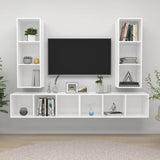 4 Piece Wall-mounted TV Cabinet Set White Engineered Wood