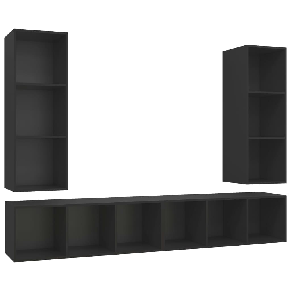 Wall-mounted TV Cabinets 4 pcs Black Engineered Wood
