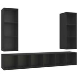 Wall-mounted TV Cabinets 4 pcs Black Engineered Wood - Front View