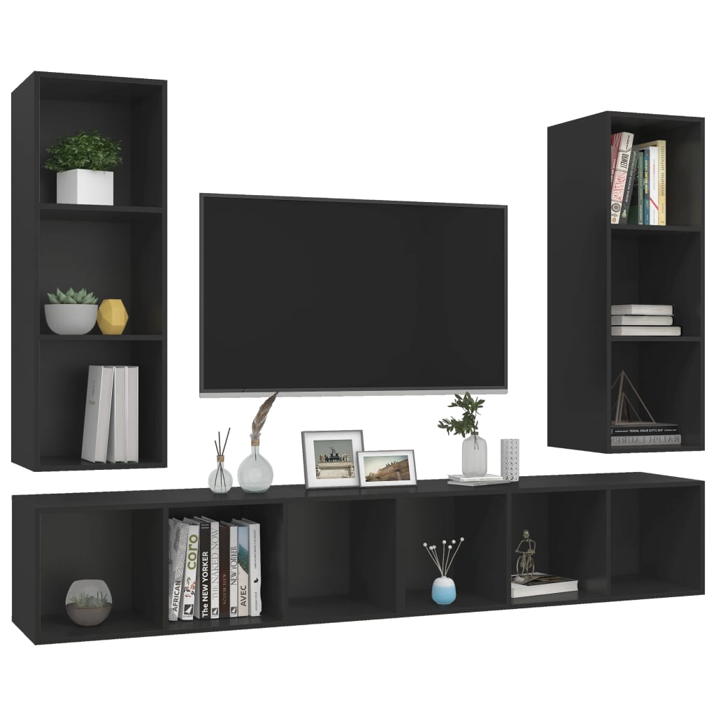 Wall-mounted TV Cabinets 4 pcs Black Engineered Wood