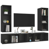 Wall-mounted TV Cabinets 4 pcs Black Engineered Wood