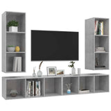 4 Piece Wall-mounted TV Cabinet Set Concrete Grey Engineered Wood - Side View
