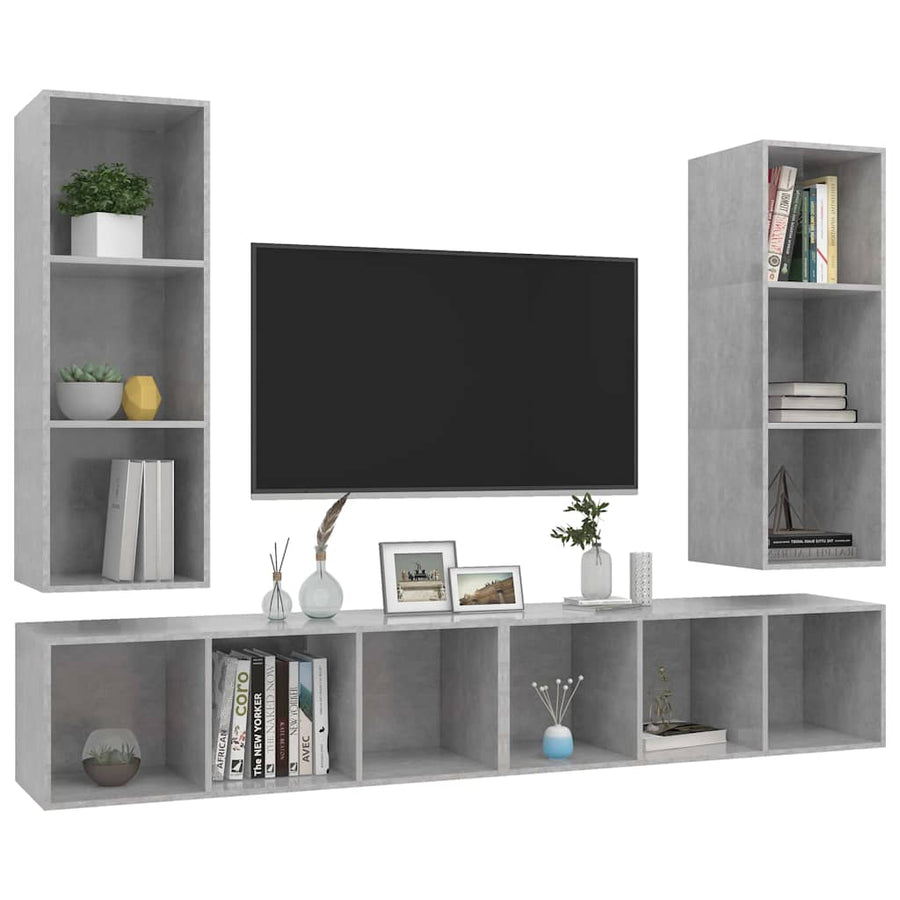 4 Piece Wall-mounted TV Cabinet Set Concrete Grey Engineered Wood