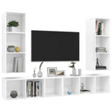 4 Piece Wall-mounted TV Cabinet Set High Gloss White Engineered Wood