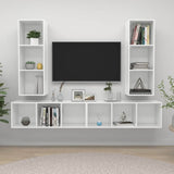 4 Piece Wall-mounted TV Cabinet Set High Gloss White Engineered Wood